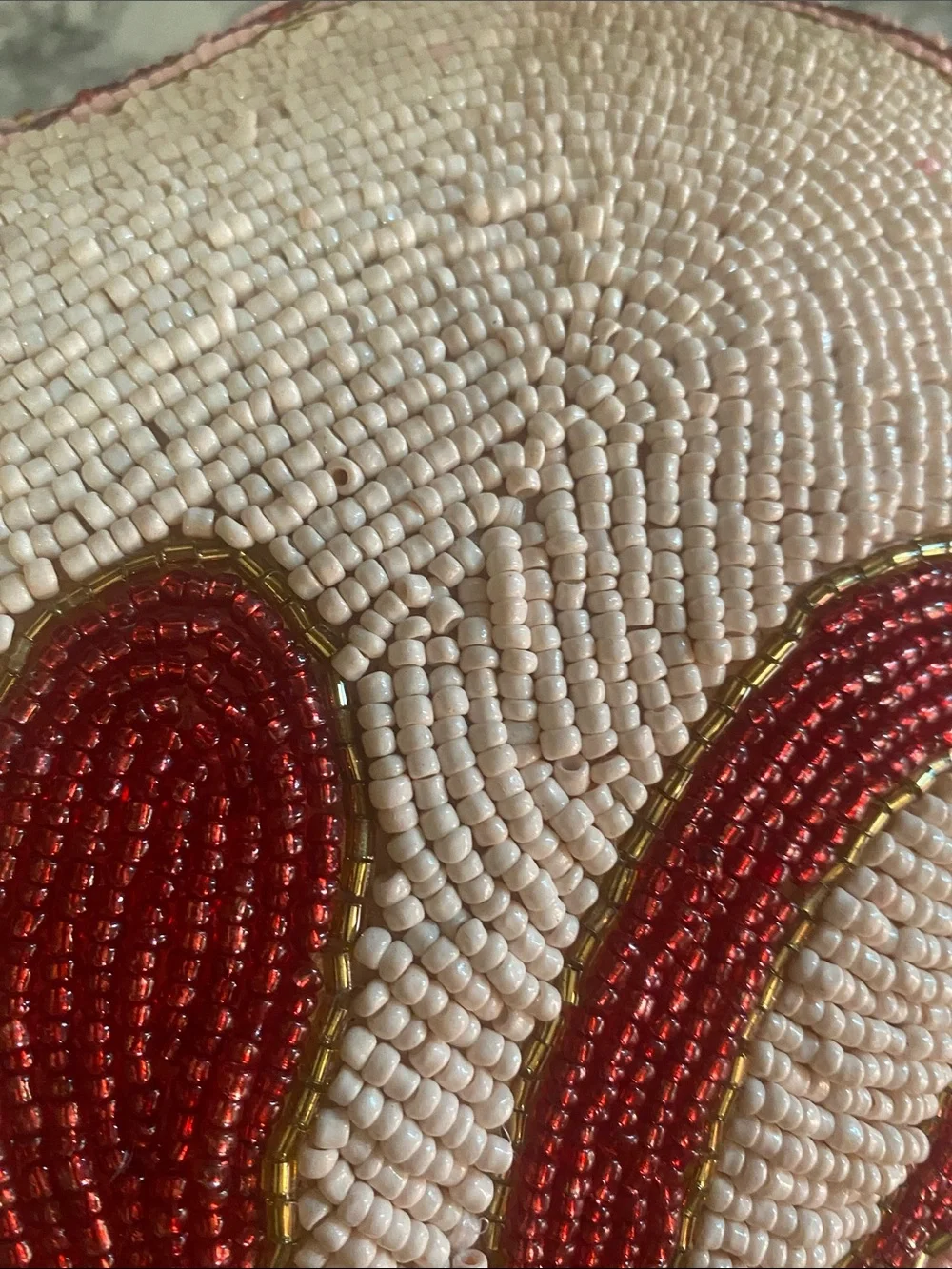 Beaded Heart Pillow with Red 'Love' Script